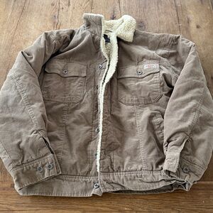 Dickies Corduroy Sherpa Lined Button Up Jacket Tan Size Large